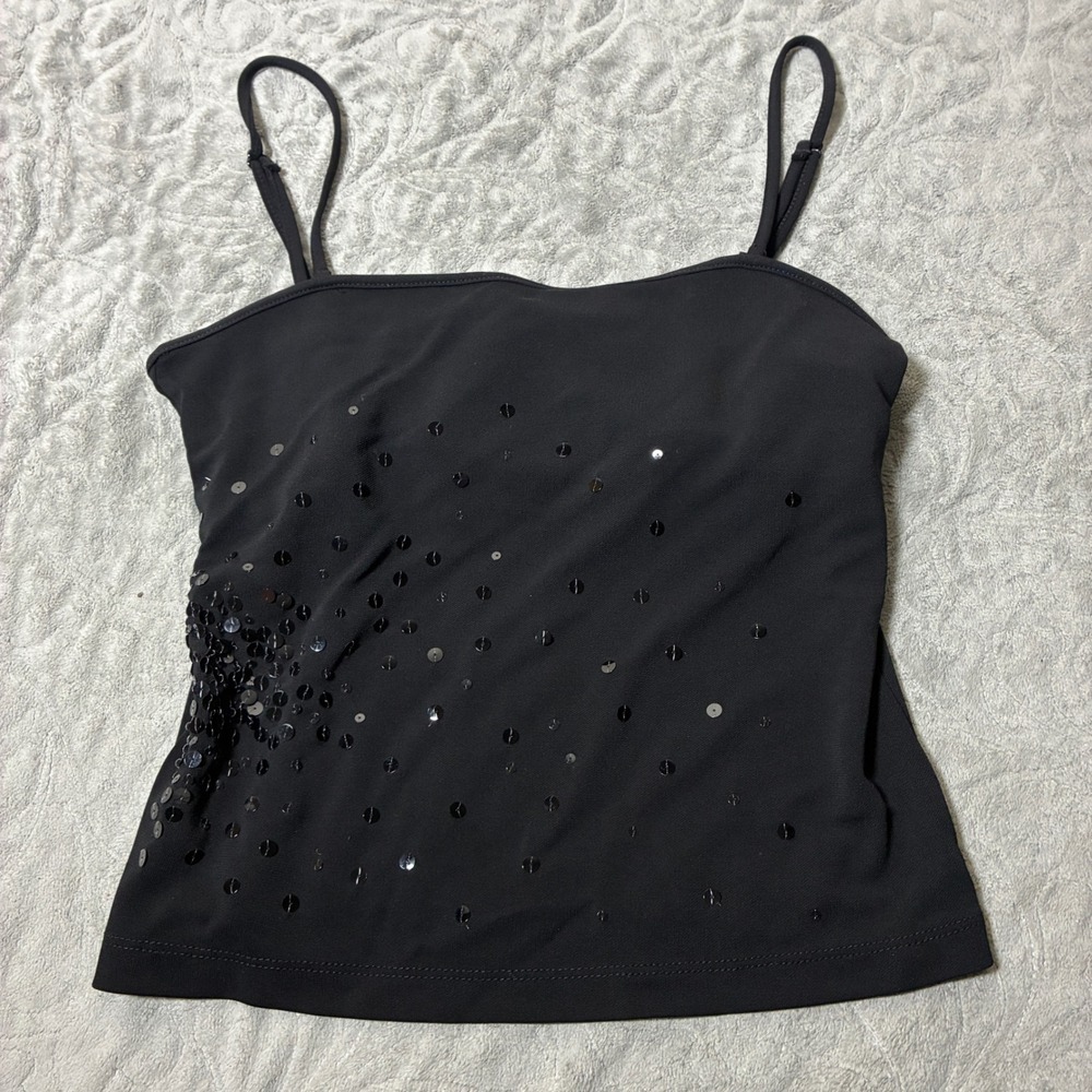 Vintage Y2K Express Sequin Cami Tank Top Size M Whimsigoth Glam 90s Clubwear